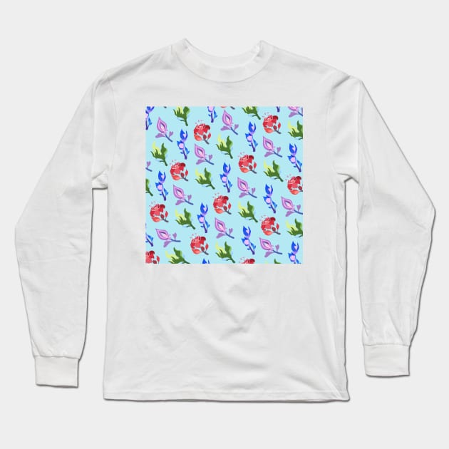 Inazuma Flowers Print (blue) Long Sleeve T-Shirt by casserolestan